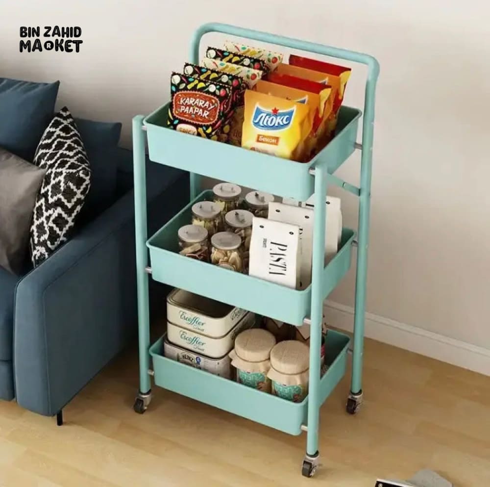 3-TIERS METAL TROLLEY CART WITH WHEELS