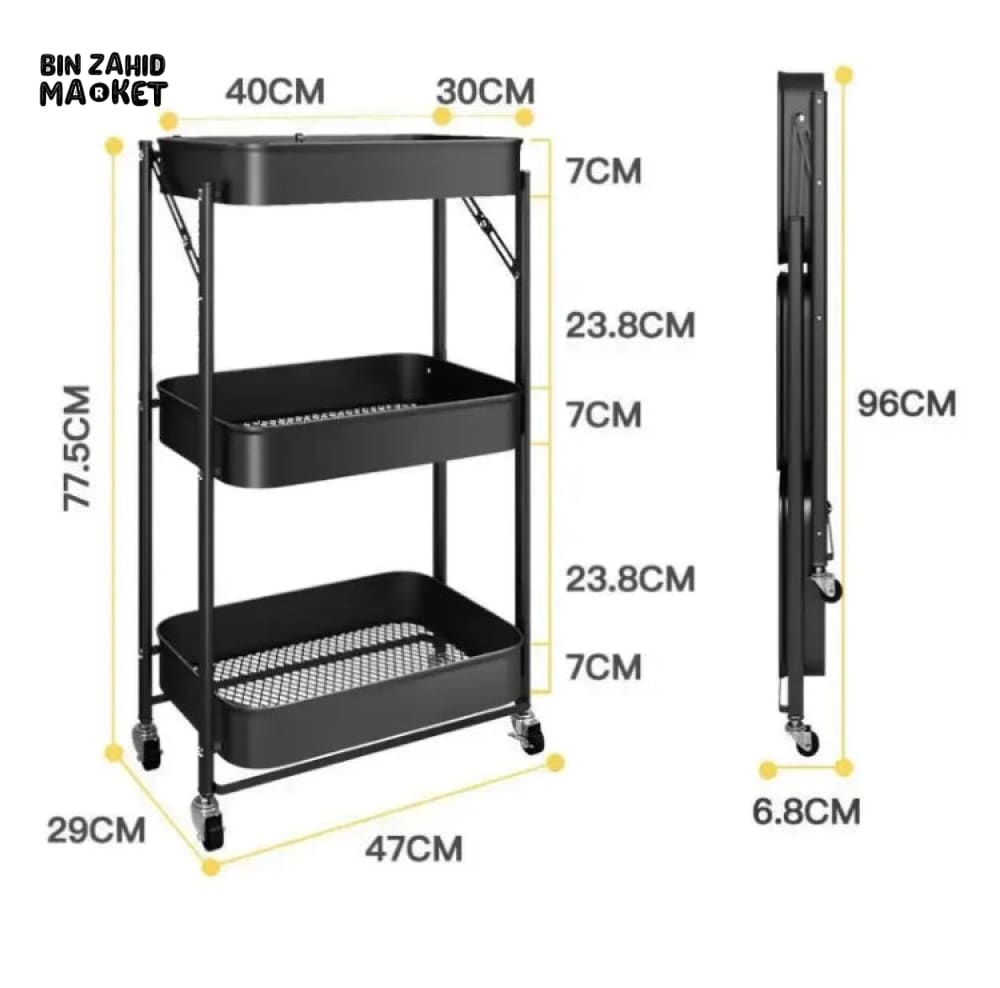 3-TIERS METAL TROLLEY CART WITH WHEELS