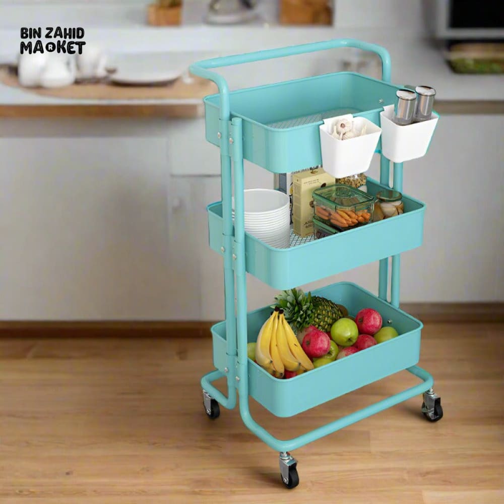 3-TIERS METAL TROLLEY CART WITH WHEELS Green