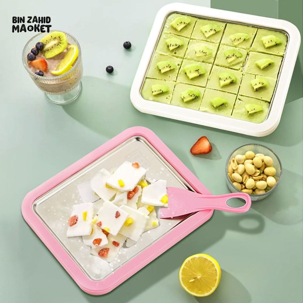 304 STAINLESS STEEL ICE CREAM ROLL MACHINE WITH SCOOP – RECTANGULAR DEEPENED COLD PLATE SORBET MAKER FOR HOME