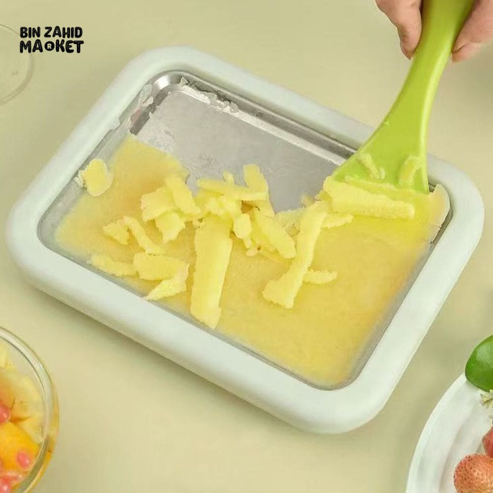304 STAINLESS STEEL ICE CREAM ROLL MACHINE WITH SCOOP – RECTANGULAR DEEPENED COLD PLATE SORBET MAKER FOR HOME