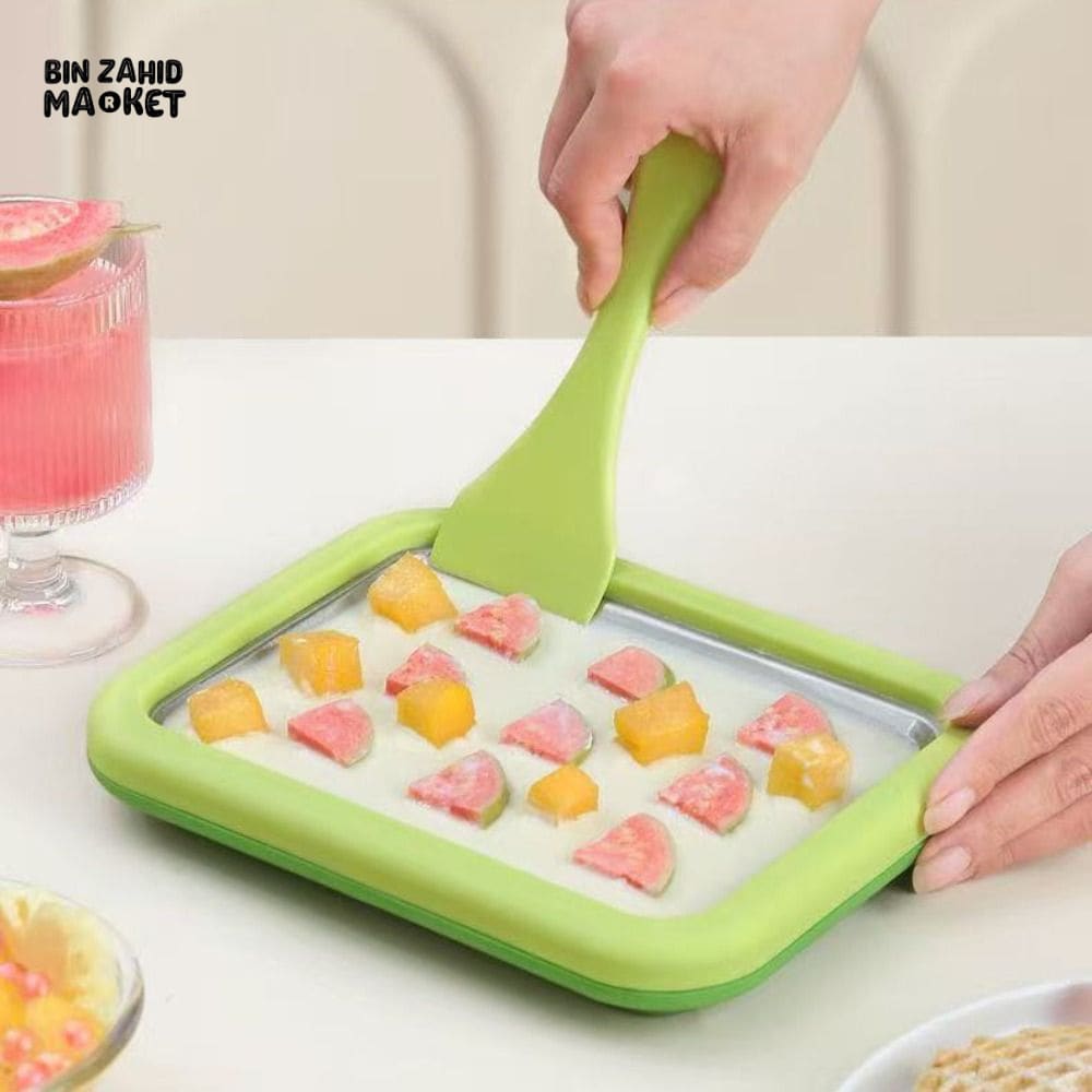 304 STAINLESS STEEL ICE CREAM ROLL MACHINE WITH SCOOP – RECTANGULAR DEEPENED COLD PLATE SORBET MAKER FOR HOME