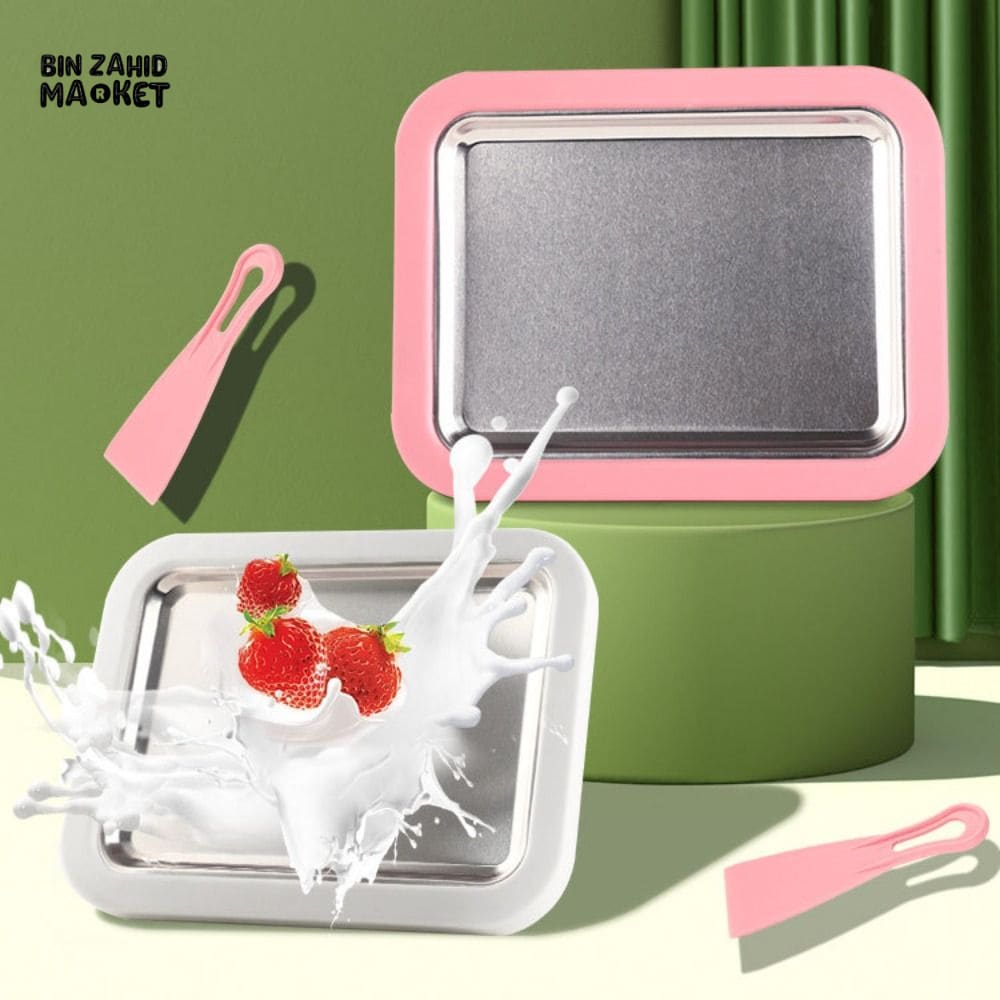 304 STAINLESS STEEL ICE CREAM ROLL MACHINE WITH SCOOP – RECTANGULAR DEEPENED COLD PLATE SORBET MAKER FOR HOME