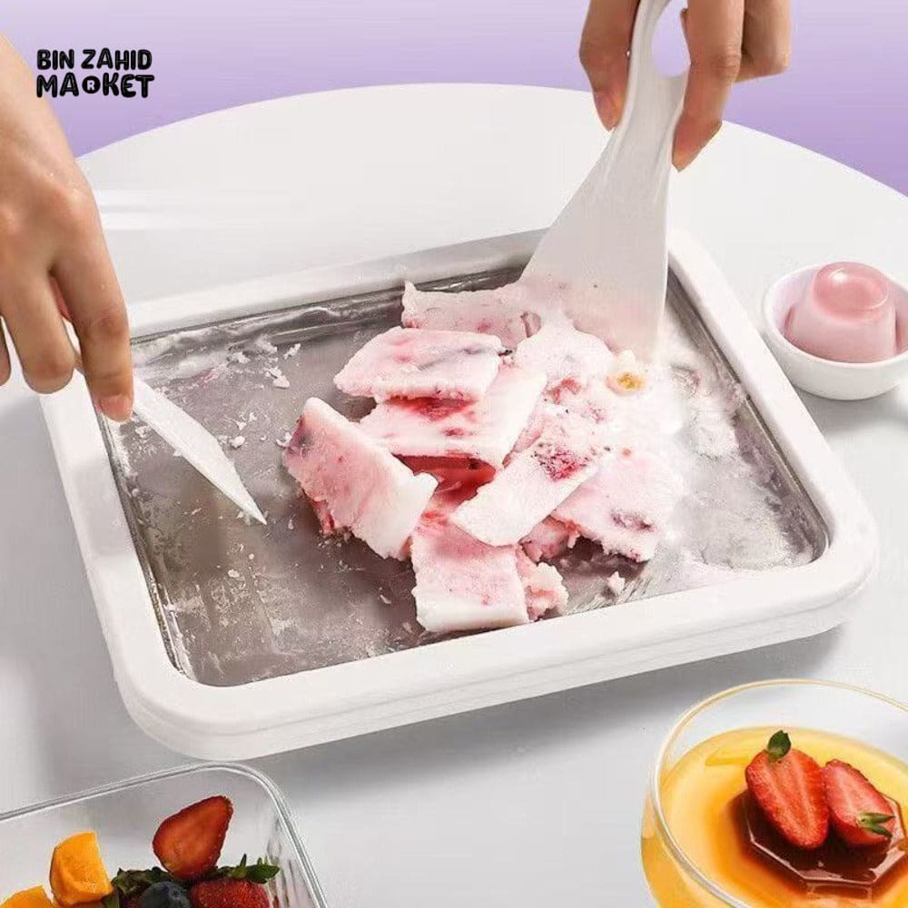 304 STAINLESS STEEL ICE CREAM ROLL MACHINE WITH SCOOP – RECTANGULAR DEEPENED COLD PLATE SORBET MAKER FOR HOME