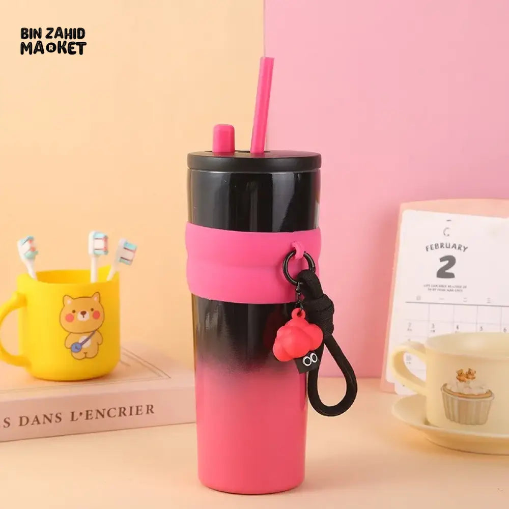 316 STAINLESS STEEL INSULATED TUMBLER – LARGE CAPACITY COFFEE CUP WITH STRAW & HAND ROPE PORTABLE FOR HOME & TRAVEL USE