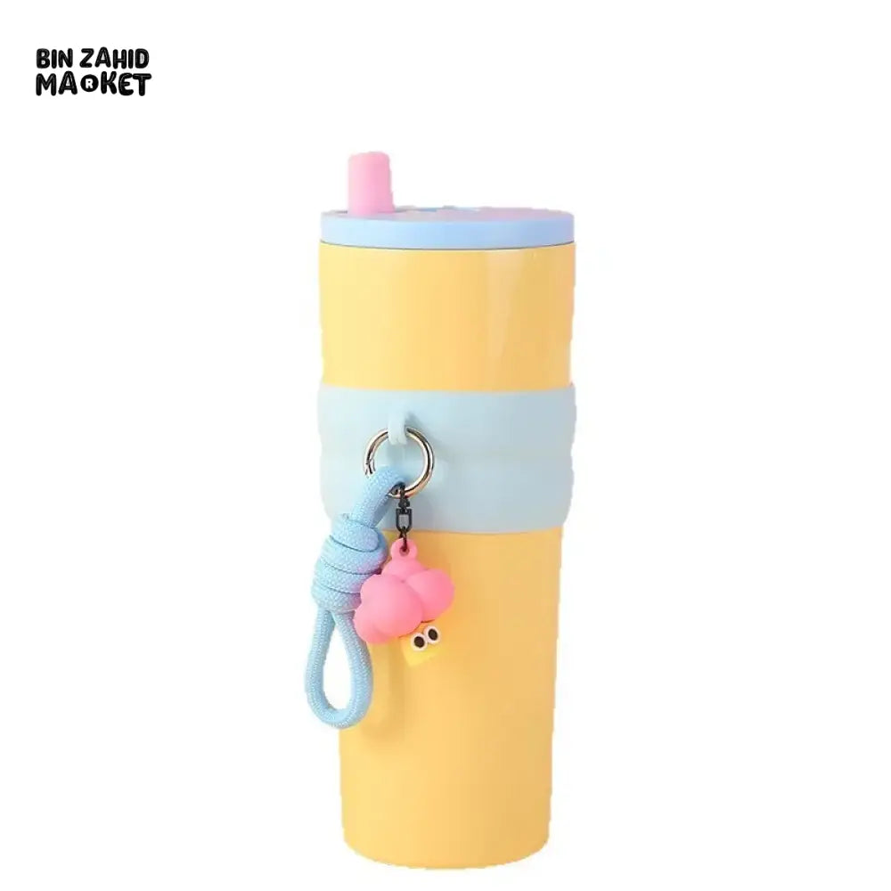 316 STAINLESS STEEL INSULATED TUMBLER – LARGE CAPACITY COFFEE CUP WITH STRAW & HAND ROPE PORTABLE FOR HOME & TRAVEL USE