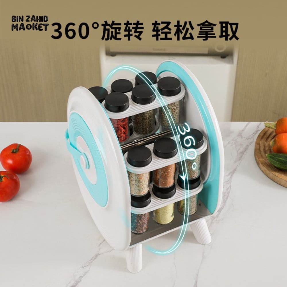 360° REVOLVING SPICE RACK ORGANIZER – 18 GLASS JAR KITCHEN STORAGE CAROUSEL