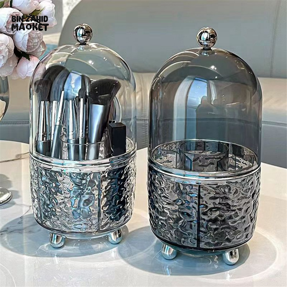 360° ROTATING ACRYLIC MAKEUP BRUSH HOLDER WITH 6 SLOTS – VANITY COUNTERTOP ORGANIZER
