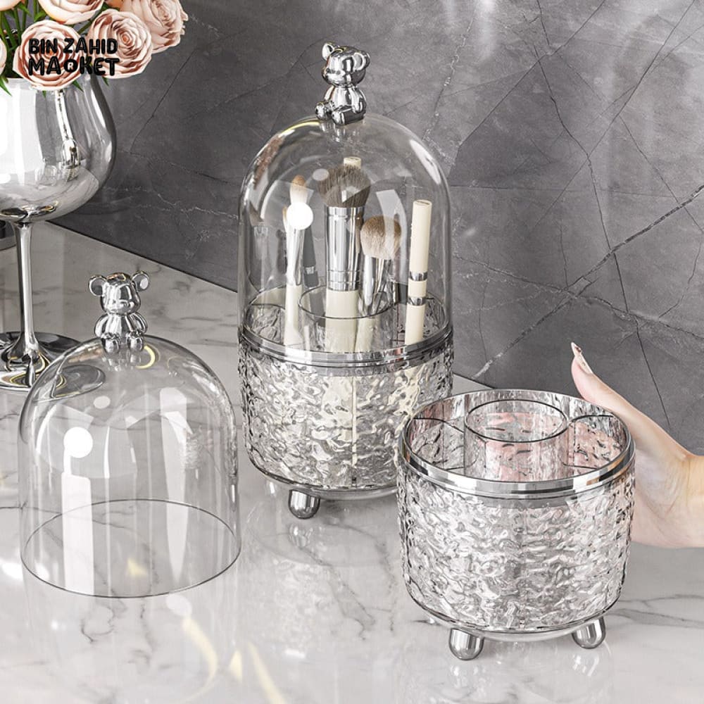 360° ROTATING ACRYLIC MAKEUP BRUSH HOLDER WITH 6 SLOTS – VANITY COUNTERTOP ORGANIZER
