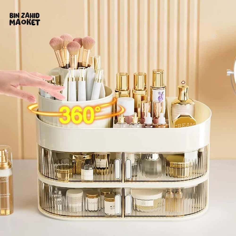 360° ROTATING COSMETIC STORAGE BOX – LARGE-CAPACITY MAKEUP & JEWELRY ORGANIZER WITH DRAWERS