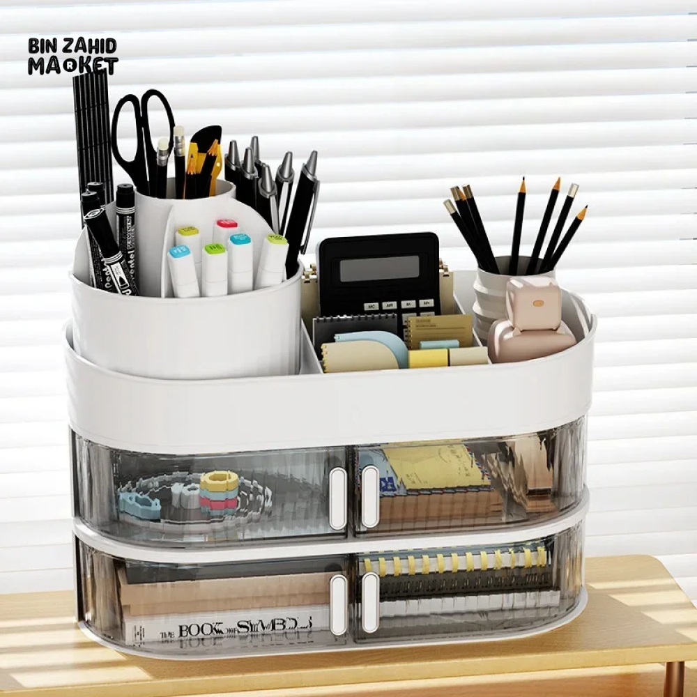 360° ROTATING COSMETIC STORAGE BOX – LARGE-CAPACITY MAKEUP & JEWELRY ORGANIZER WITH DRAWERS