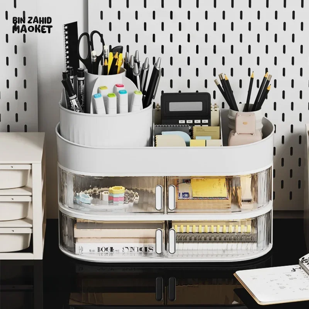 360° ROTATING COSMETIC STORAGE BOX – LARGE-CAPACITY MAKEUP & JEWELRY ORGANIZER WITH DRAWERS
