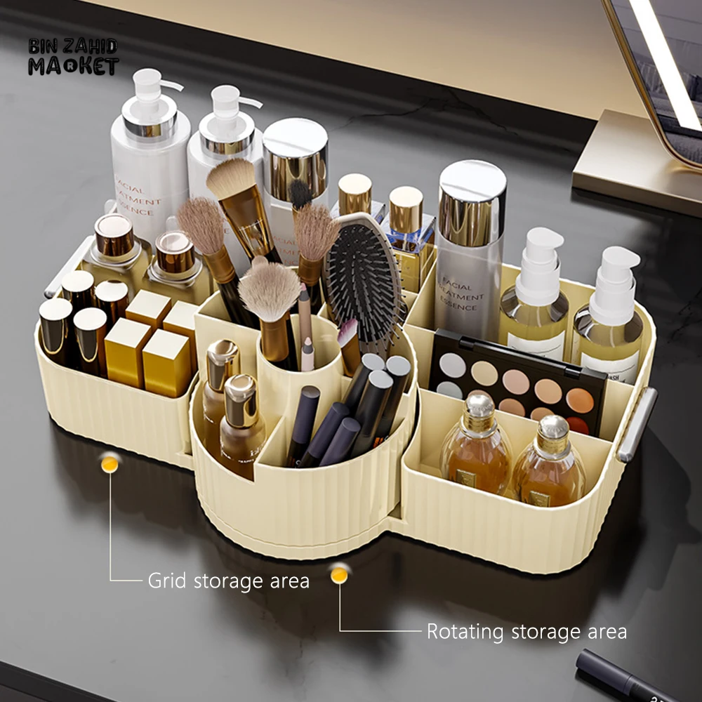 360° ROTATING COSMETIC STORAGE BOX – MULTIFUNCTIONAL SHELF WITH LARGE STORAGE