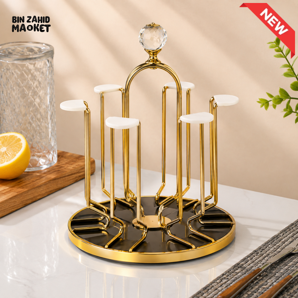 360° ROTATING GOLD METAL CUP HOLDER STAND WITH CRYSTAL TOP