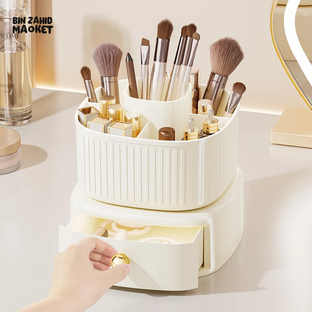 360° ROTATING MAKEUP BRUSH BOX WITH DRAWER ORGANIZER FOR VANITY