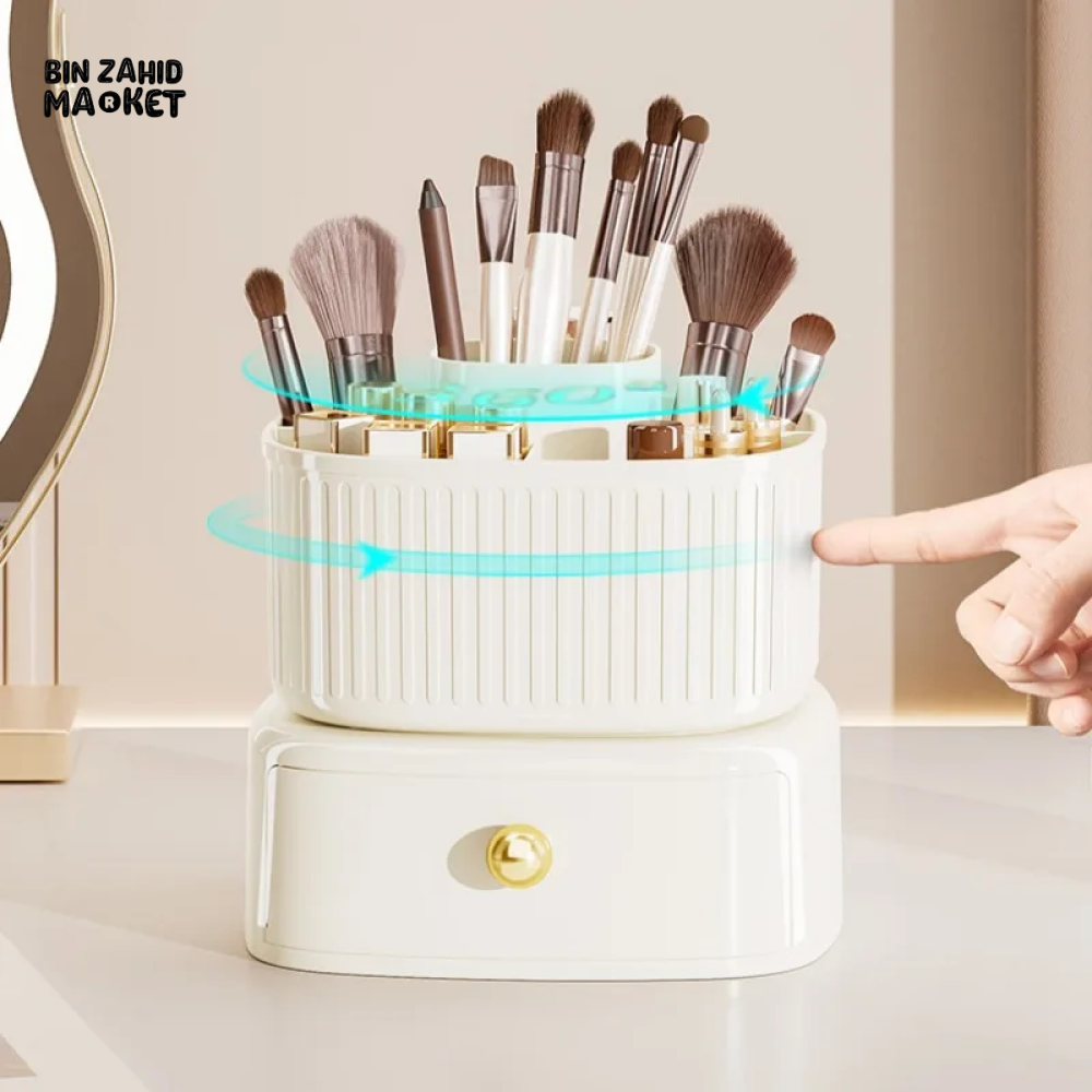360° ROTATING MAKEUP BRUSH BOX WITH DRAWER ORGANIZER FOR VANITY