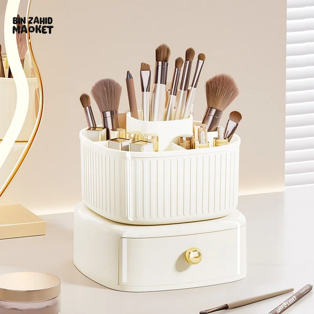 360° ROTATING MAKEUP BRUSH BOX WITH DRAWER ORGANIZER FOR VANITY