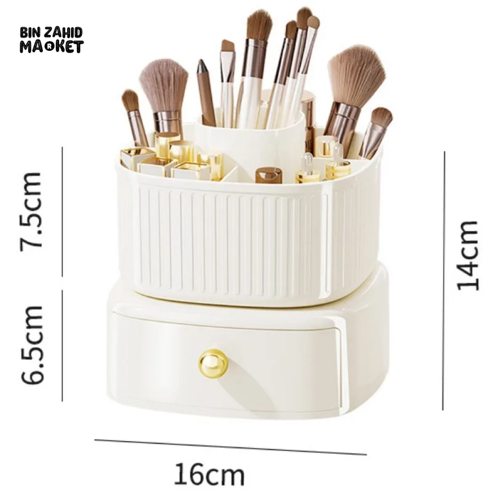 360° ROTATING MAKEUP BRUSH BOX WITH DRAWER ORGANIZER FOR VANITY