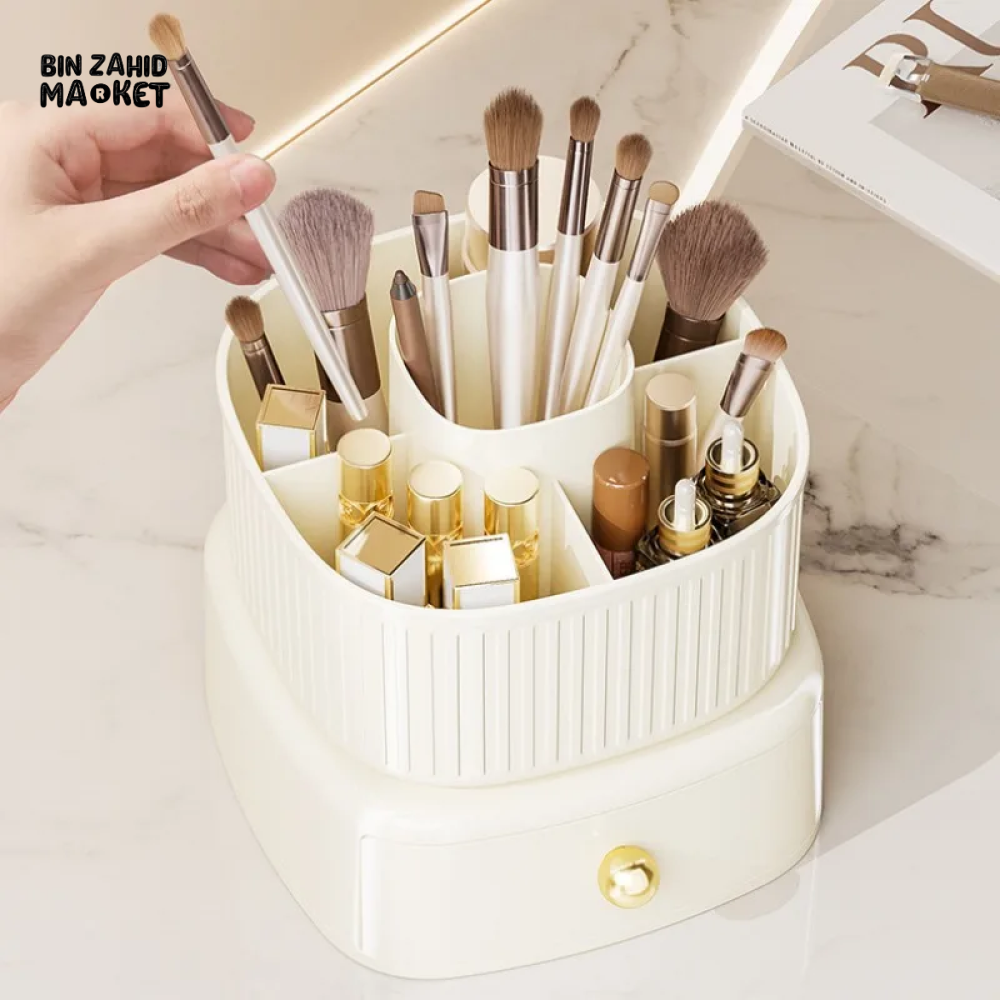 360° ROTATING MAKEUP BRUSH BOX WITH DRAWER ORGANIZER FOR VANITY