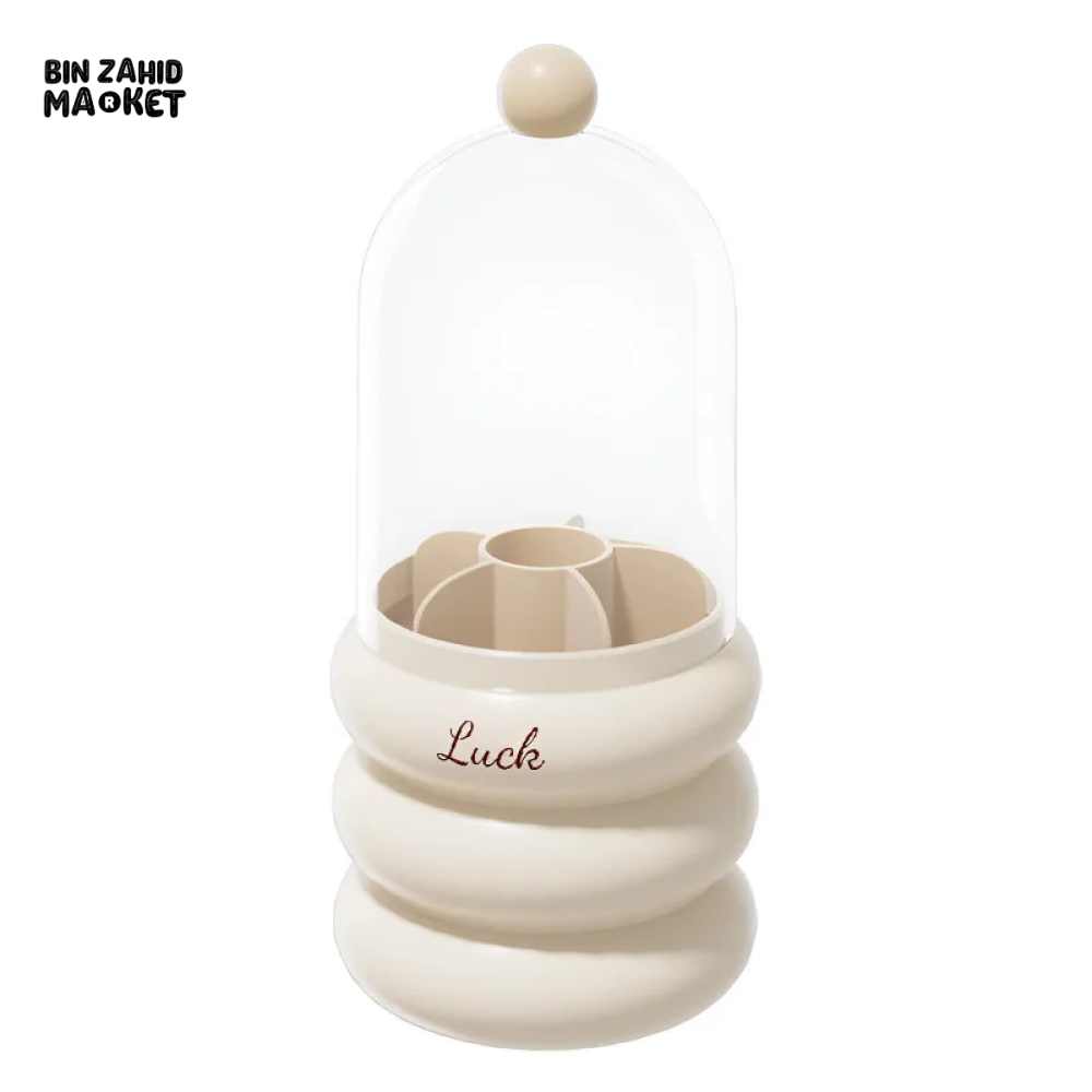 360° ROTATING MAKEUP BRUSH HOLDER WITH LID & LIPSTICK ORGANIZER