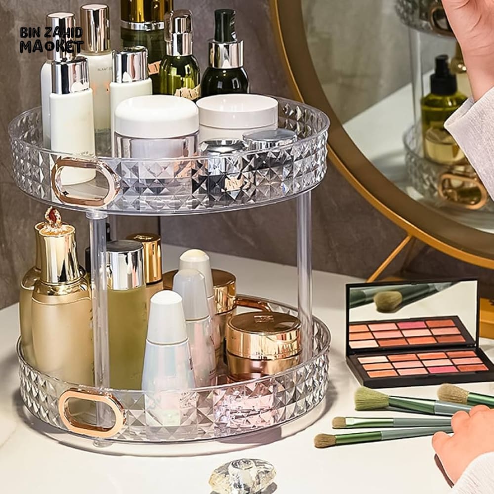 360° ROTATING MAKEUP ORGANIZER | 2-TIER SPINNING STORAGE FOR PERFUME, SKINCARE & COSMETICS