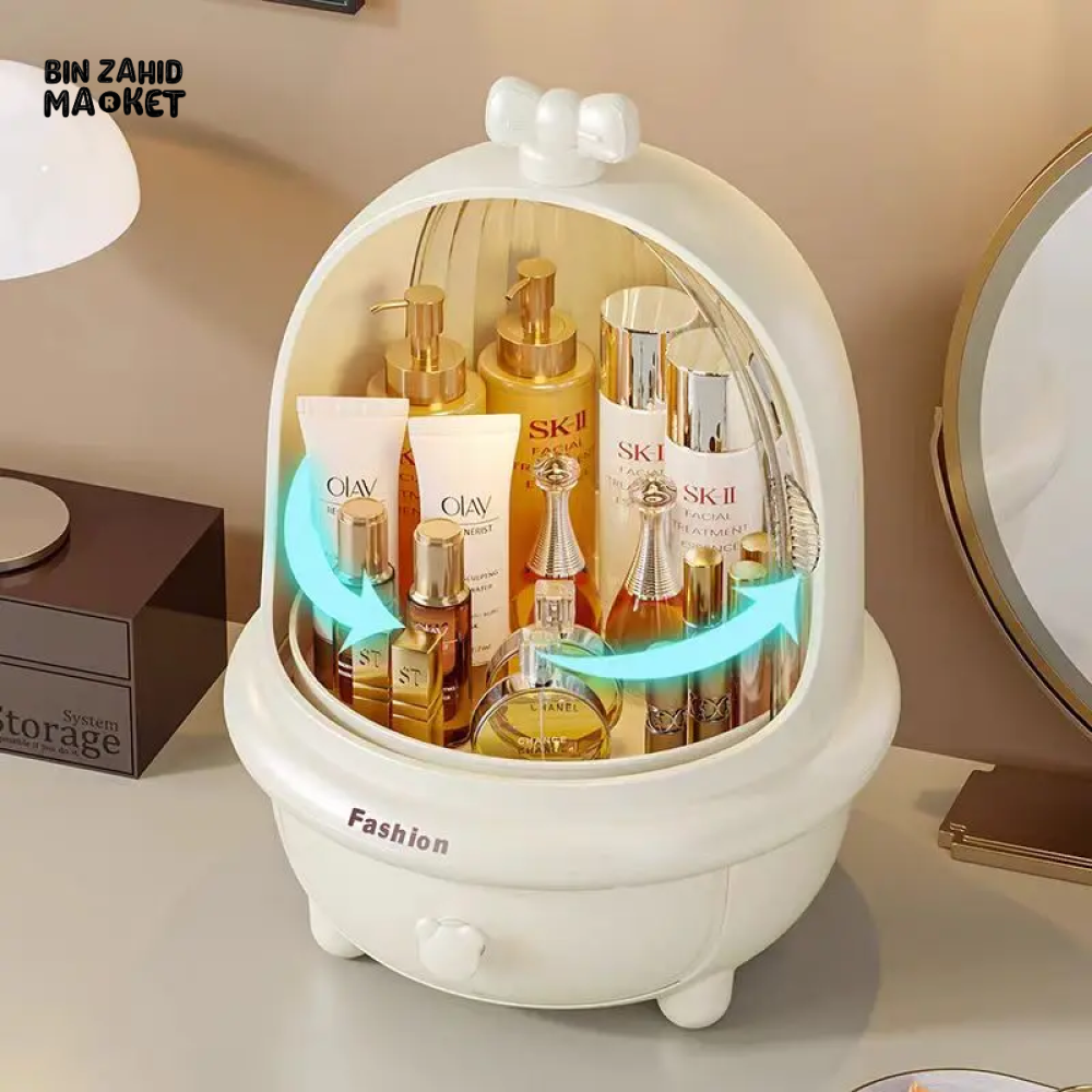 360° ROTATING MAKEUP ORGANIZER – DUST & WATER-PROOF LARGE STORAGE BOX