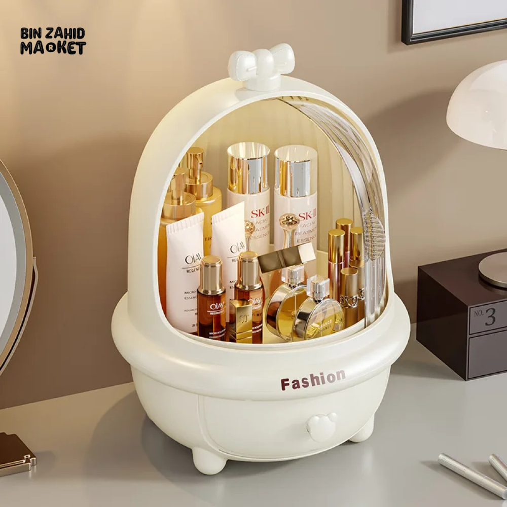 360° ROTATING MAKEUP ORGANIZER – DUST & WATER-PROOF LARGE STORAGE BOX