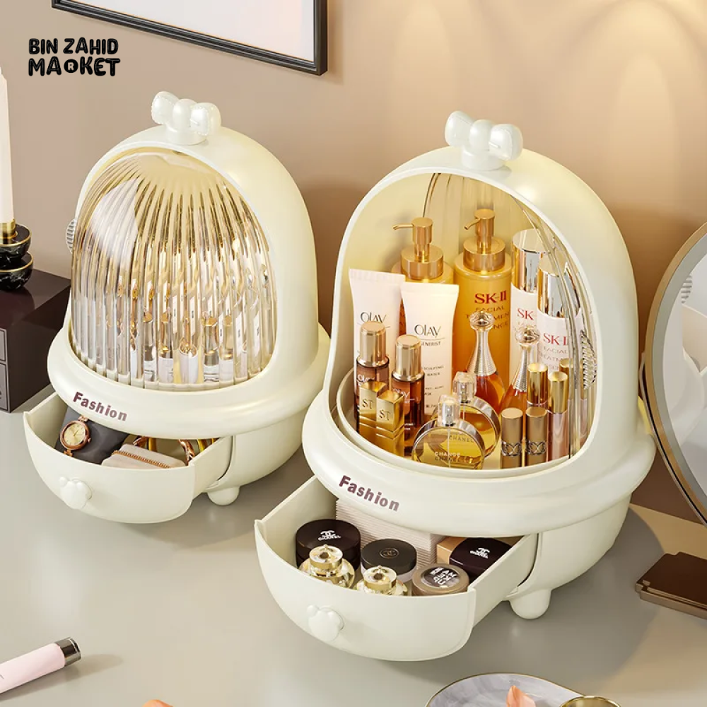 360° ROTATING MAKEUP ORGANIZER – DUST & WATER-PROOF LARGE STORAGE BOX