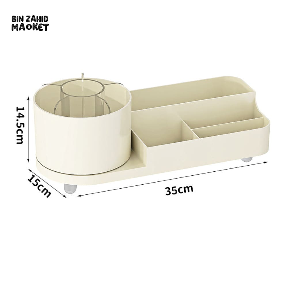 360° ROTATING MAKEUP ORGANIZER – LARGE CAPACITY VANITY STORAGE BOX WITH BRUSH HOLDER FOR BATHROOM COUNTERTOP & DESK