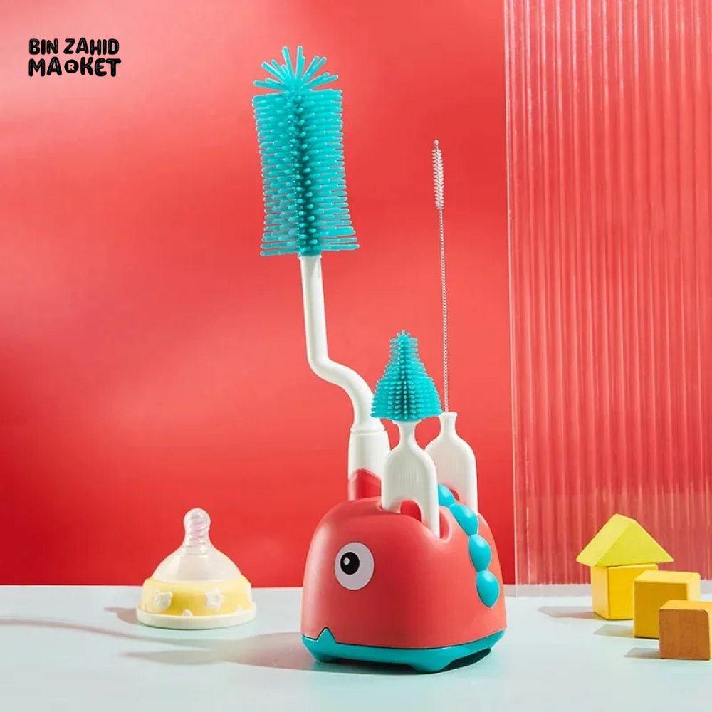 360° ROTATING SILICONE BABY BOTTLE BRUSH SET STRAW & CUP CLEANING KIT MILK BOTTLE WASHING BRUSH