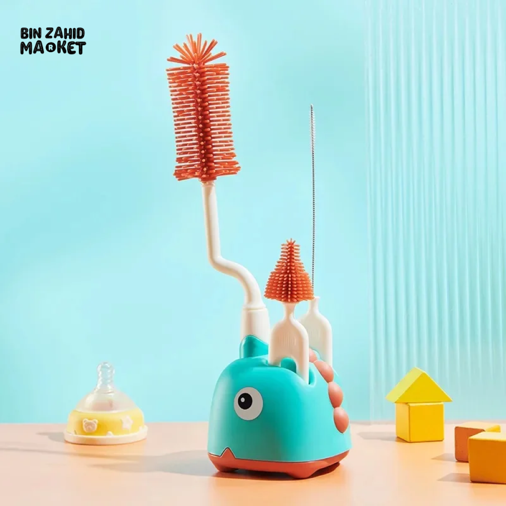 360° ROTATING SILICONE BABY BOTTLE BRUSH SET STRAW & CUP CLEANING KIT MILK BOTTLE WASHING BRUSH