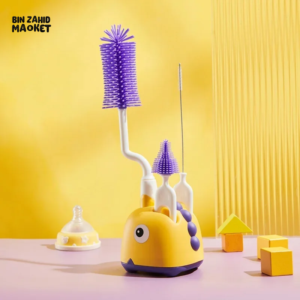 360° ROTATING SILICONE BABY BOTTLE BRUSH SET STRAW & CUP CLEANING KIT MILK BOTTLE WASHING BRUSH