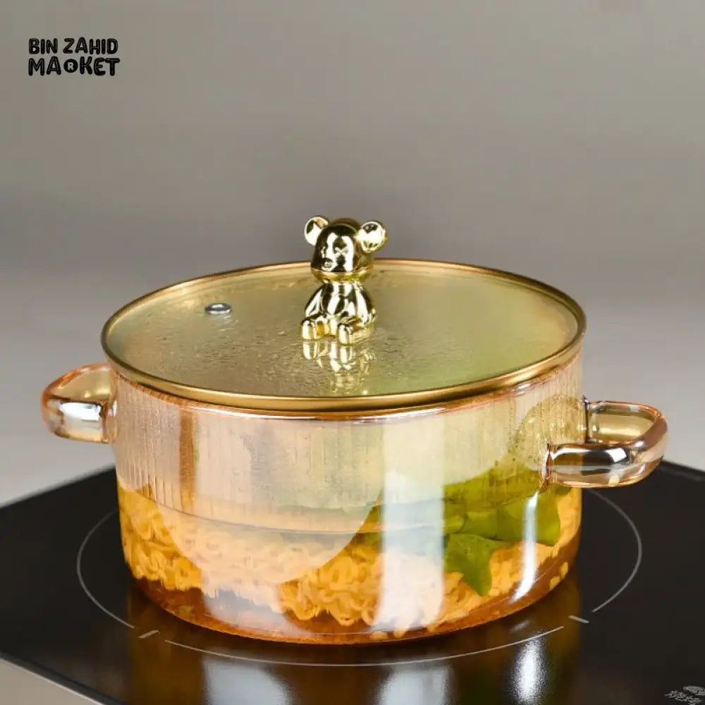 HEAT-RESISTANT 2 LITRE GLASS COOKING POT WITH LID BOROSILICATE GLASS FOR SOUP MILK & NOODLES