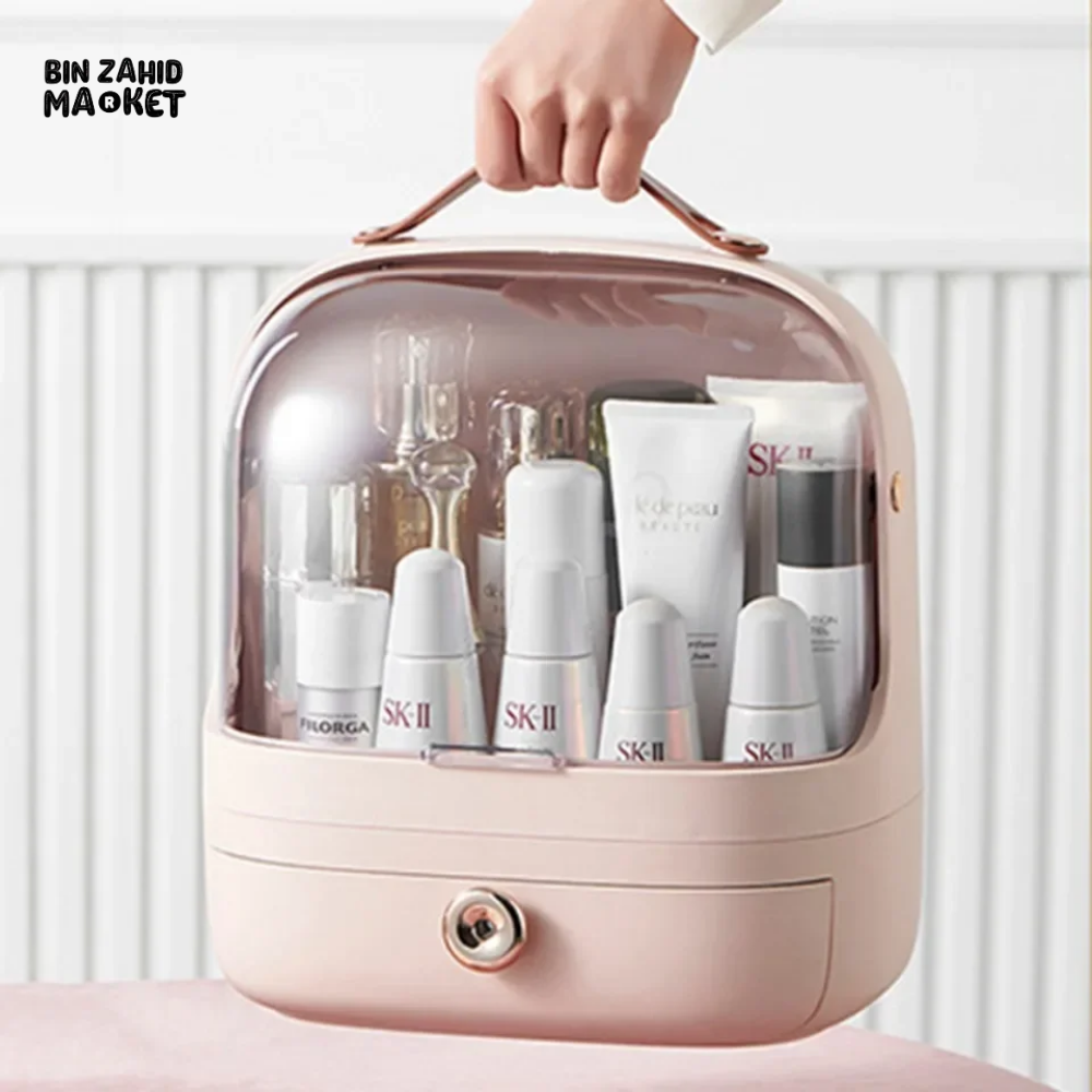 DUST-PROOF MAKEUP ORGANIZER – WITH LID & DRAWERS FOR BATHROOM OR DESKTOP