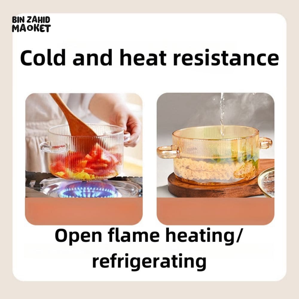 HEAT-RESISTANT 2 LITRE GLASS COOKING POT WITH LID BOROSILICATE GLASS FOR SOUP MILK & NOODLES