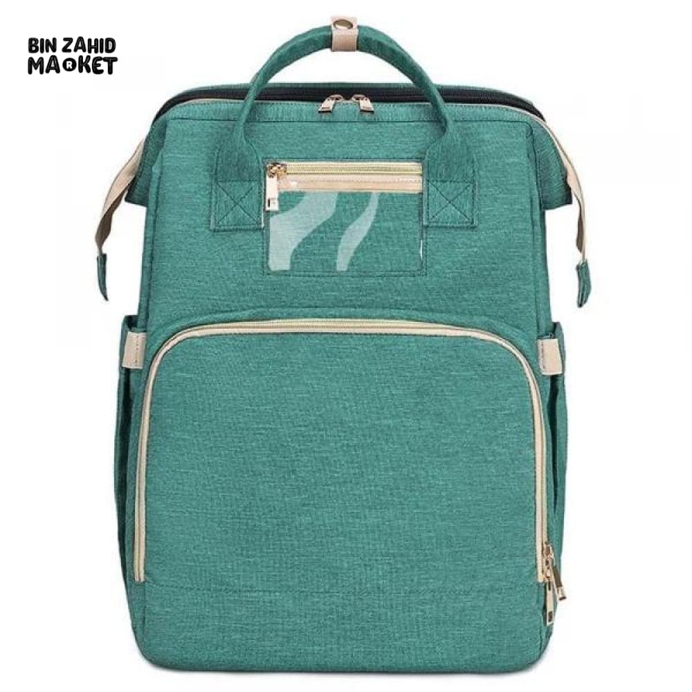 PORTABLE EXPANDABLE MUMMY BABY DIAPER BAGPACK Green Canvas