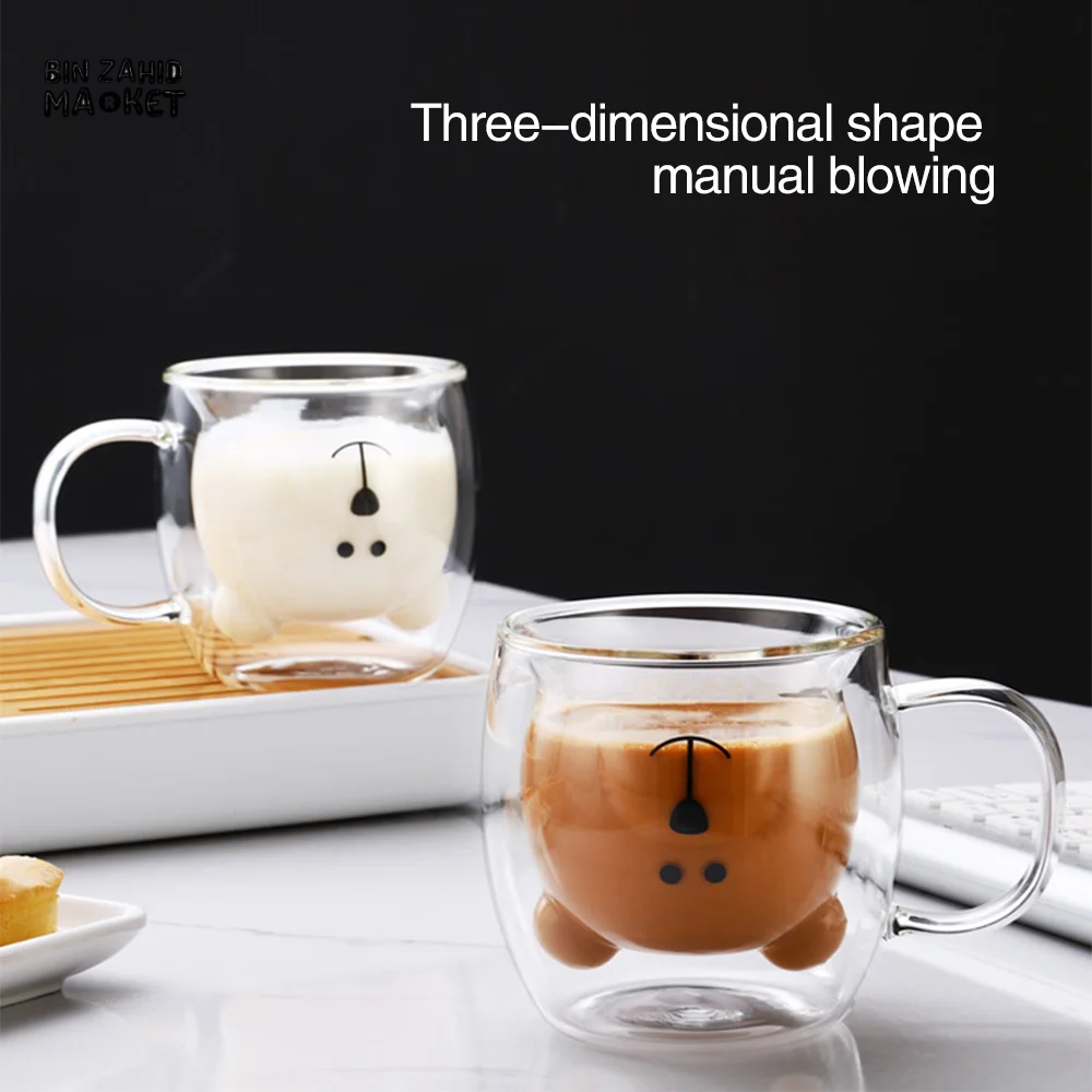 CREATIVE CUTE BEAR GLASS MUG – 250 ML PERFECT FOR MILK JUICE AND TEA
