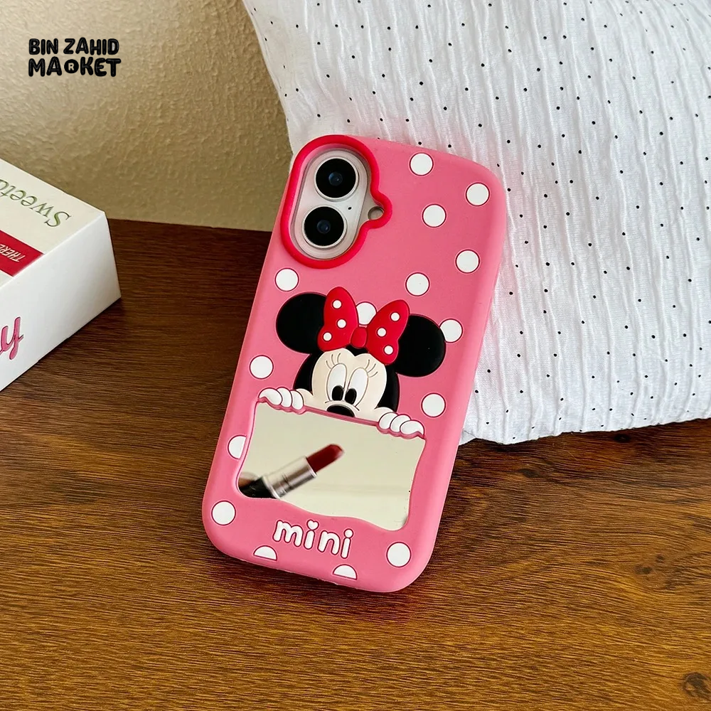 CUTE CARTOON POLKA DOT MICKEY & MINNIE MOUSE SILICONE CASE WITH MAKEUP MIRROR COVER - MICKEY