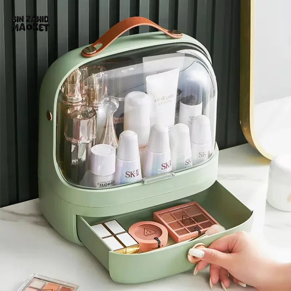DUST-PROOF MAKEUP ORGANIZER – WITH LID & DRAWERS FOR BATHROOM OR DESKTOP