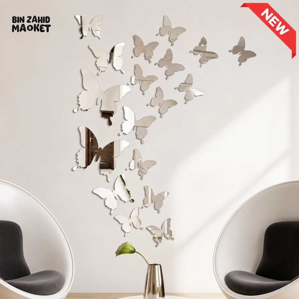 3D BUTTERFLY ACRYLIC MIRROR WALL DECOR SET