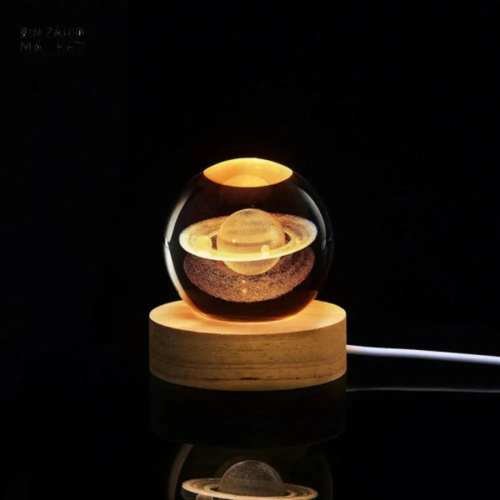3D CRYSTAL BALL NIGHT LAMP WITH WOODEN BASE SOLAR SYSTEM CRYSTAL BALL NIGHT LIGHT, BEDROOM DECOR
