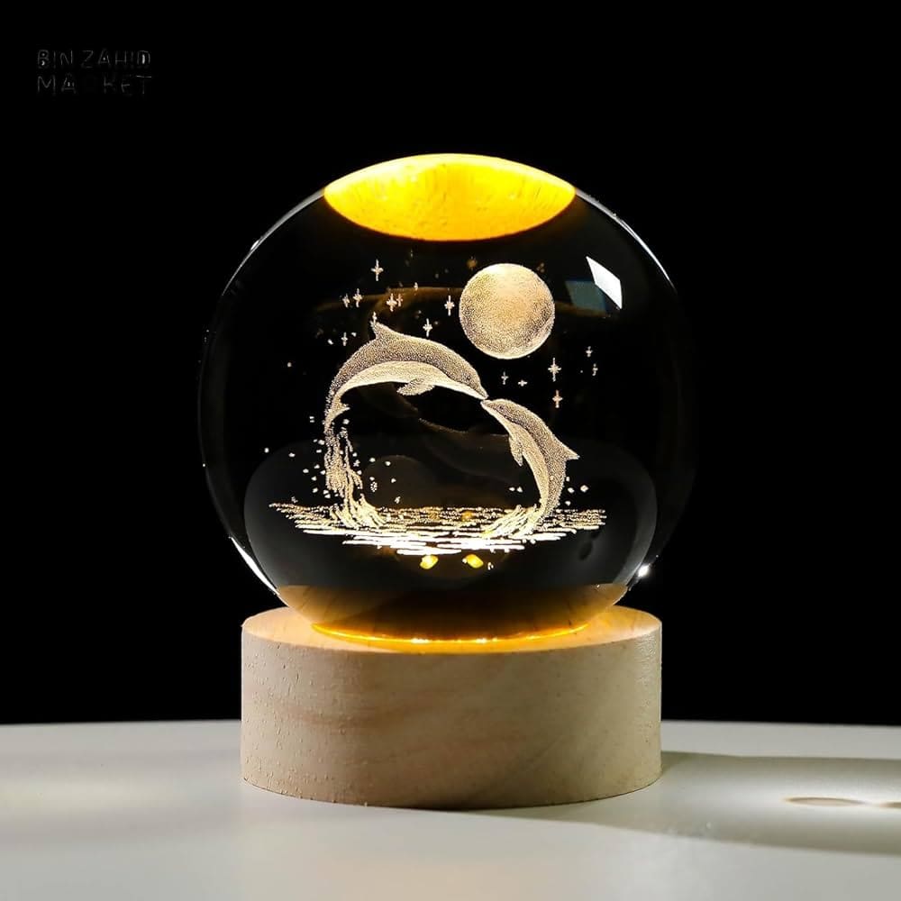 3D CRYSTAL BALL NIGHT LAMP WITH WOODEN BASE SOLAR SYSTEM CRYSTAL BALL NIGHT LIGHT, BEDROOM DECOR
