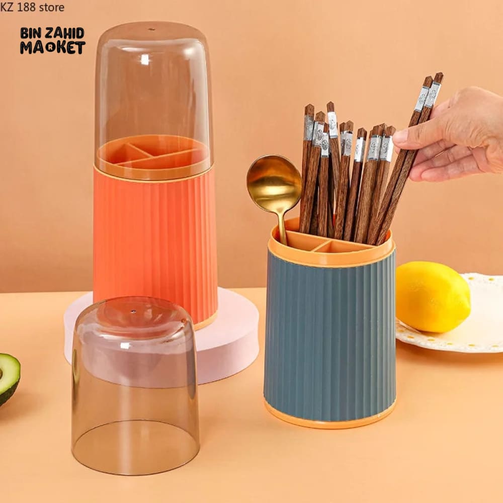3X GRIDS CUTLERY HOLDER WITH LID