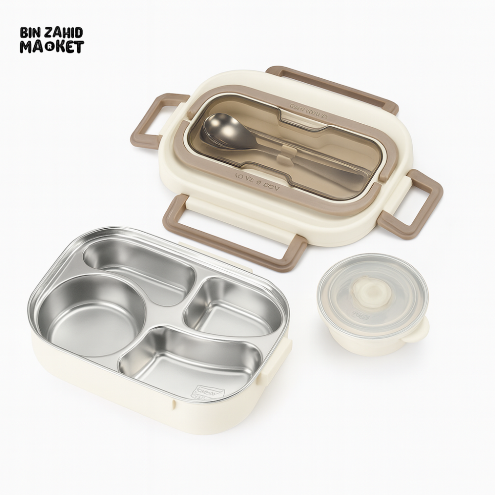 4-Compartment Thermal Lunch Box with Bowl Spoon & Fork
