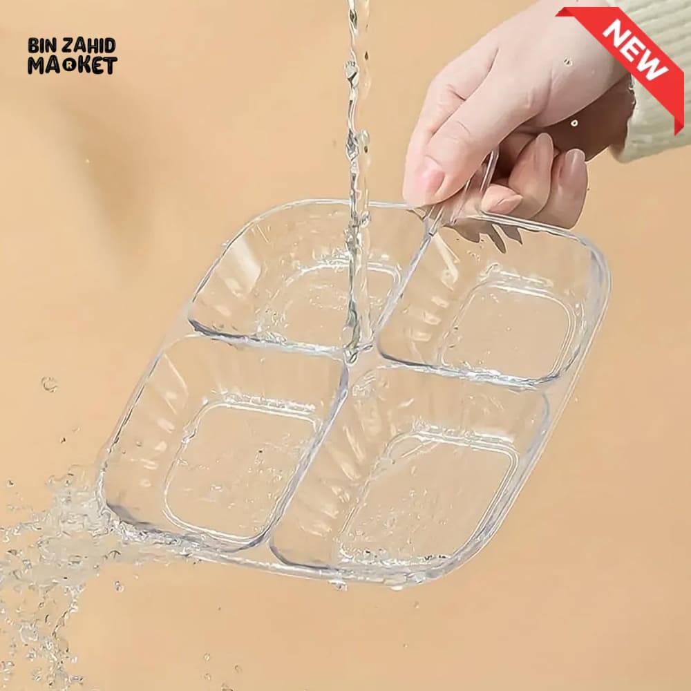 4-COMPARTMENT TRANSPARENT DIVIDED SERVING TRAY WITH HANDLE
