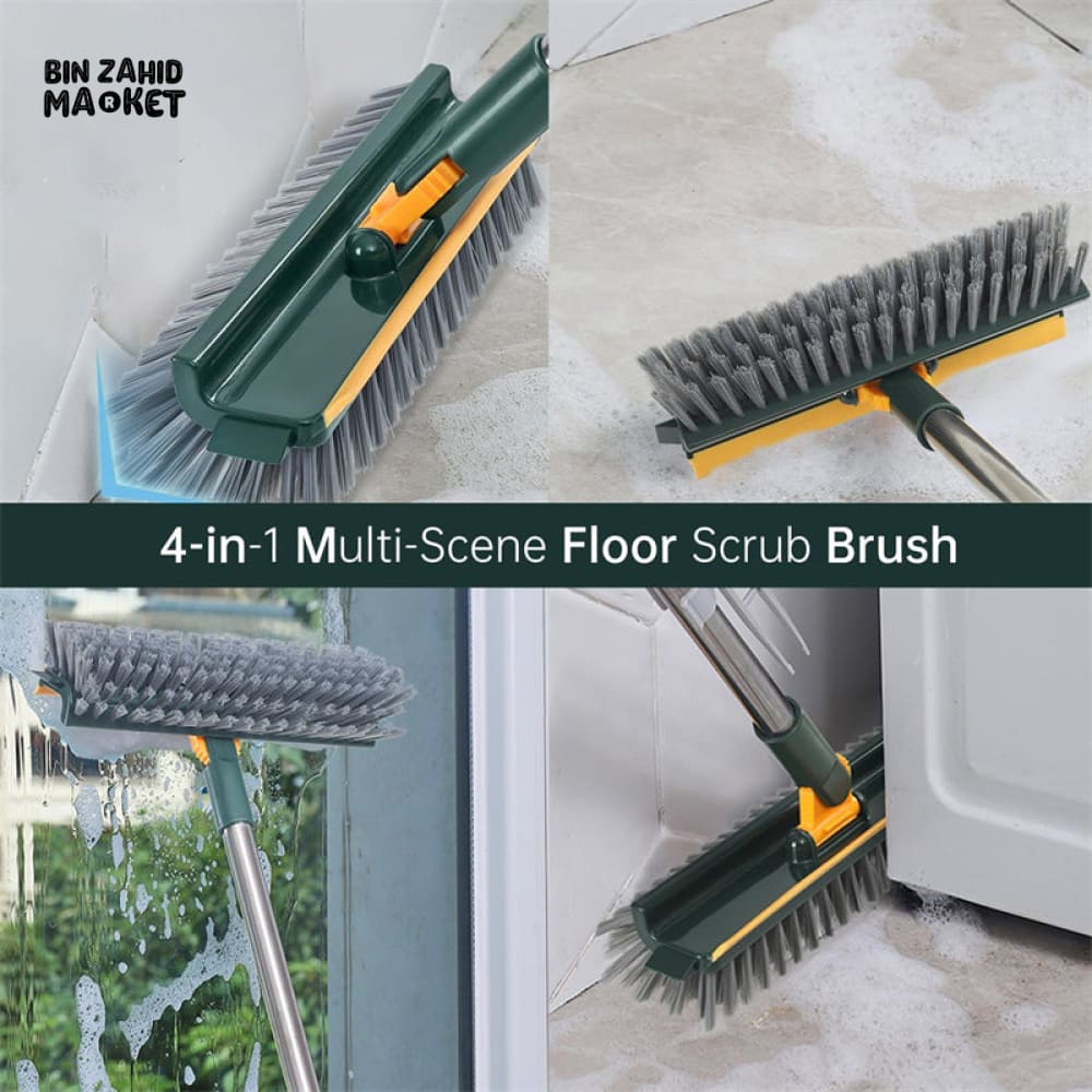 4-IN-1 BATHROOM CLEANING TOOL – LONG HANDLE FLOOR SCRUBBER WITH GROUT BRUSH & SQUEEGEE