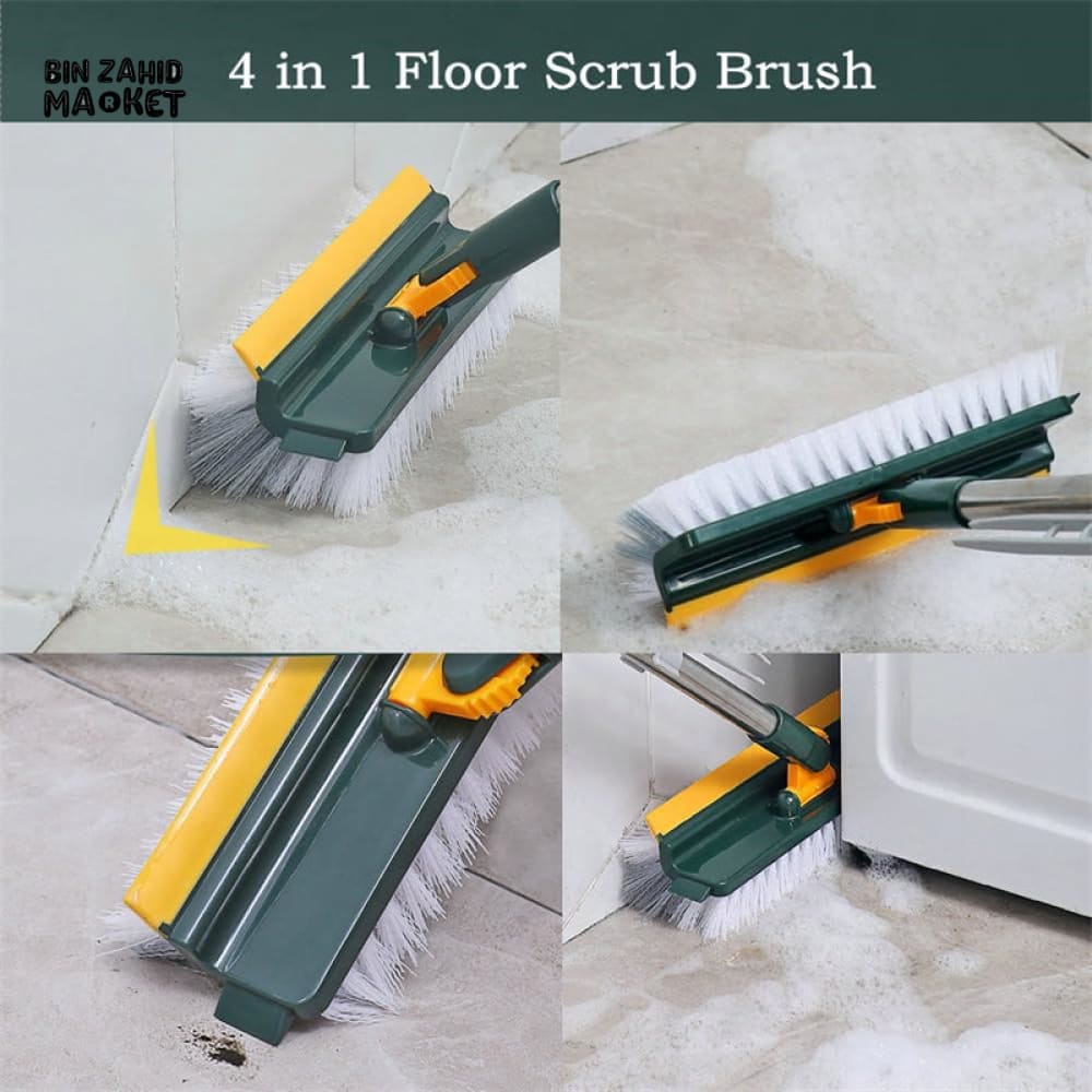 4-IN-1 BATHROOM CLEANING TOOL – LONG HANDLE FLOOR SCRUBBER WITH GROUT BRUSH & SQUEEGEE