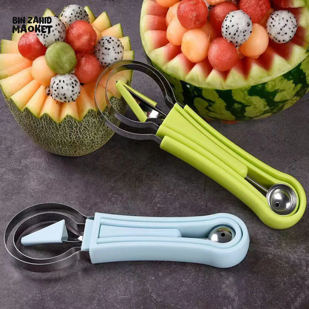 4-IN-1 FRUIT & VEGETABLE TOOL WATERMELON SLICER SCOOP CARVING KNIVES