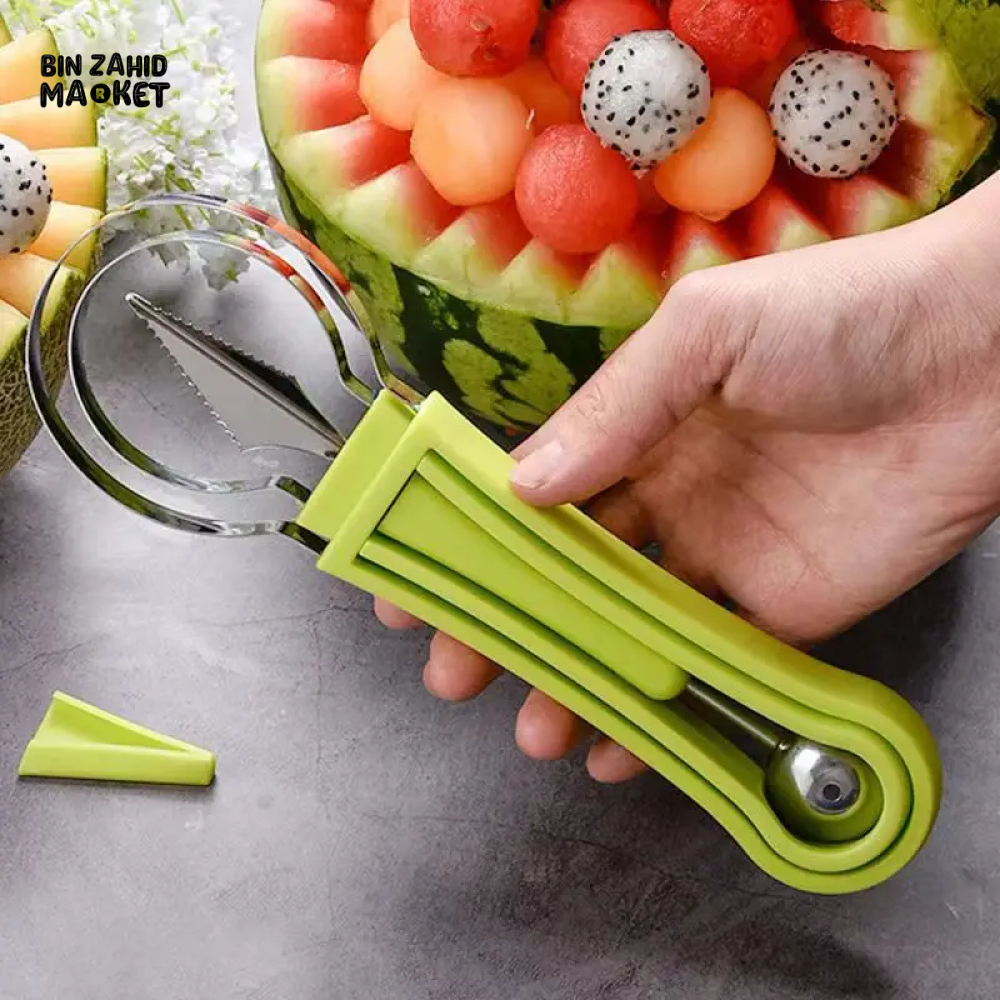 4-IN-1 FRUIT & VEGETABLE TOOL WATERMELON SLICER SCOOP CARVING KNIVES