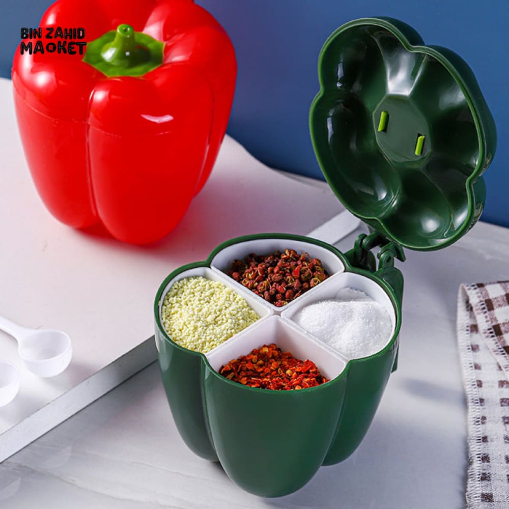 4-IN-1 PLASTIC CREATIVE SPICE JAR CONTAINER WITH SPOON – CHILI SHAPE GRILL SPICES SPICE RACK FOR HOME & KITCHEN ACCESSORIES